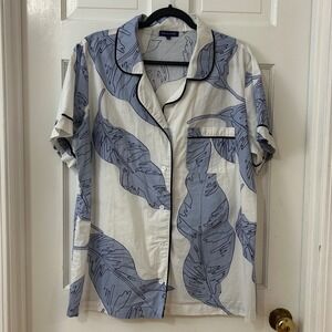 Katie Kime Pajama Top Sz XL Blue 100% Cotton Banana Leaf Tropical Chic Coastal